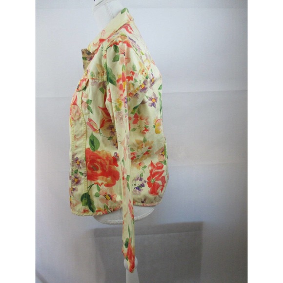 Chico's SZ 1 Jean Jacket Floral 100% Cotton Button - Picture 4 of 8